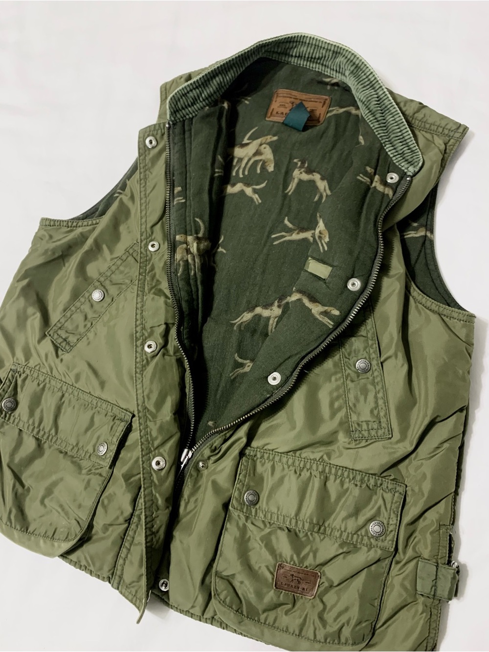Ralph Lauren Vintage 90’s Dry Goods Supply Hunting Dog Print Vest. Women’s Small